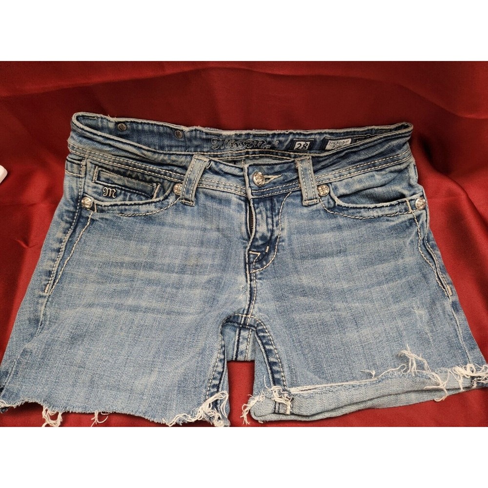 MISS Me Denim Shorts Women Size 8 Stretch Medium Blue Cut Offs Washed Waist 28